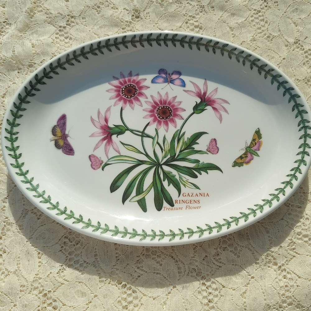 Portmeirion Botanic Garden Oval Steak Platter Plate Treasure Flower 10 5/8 inch